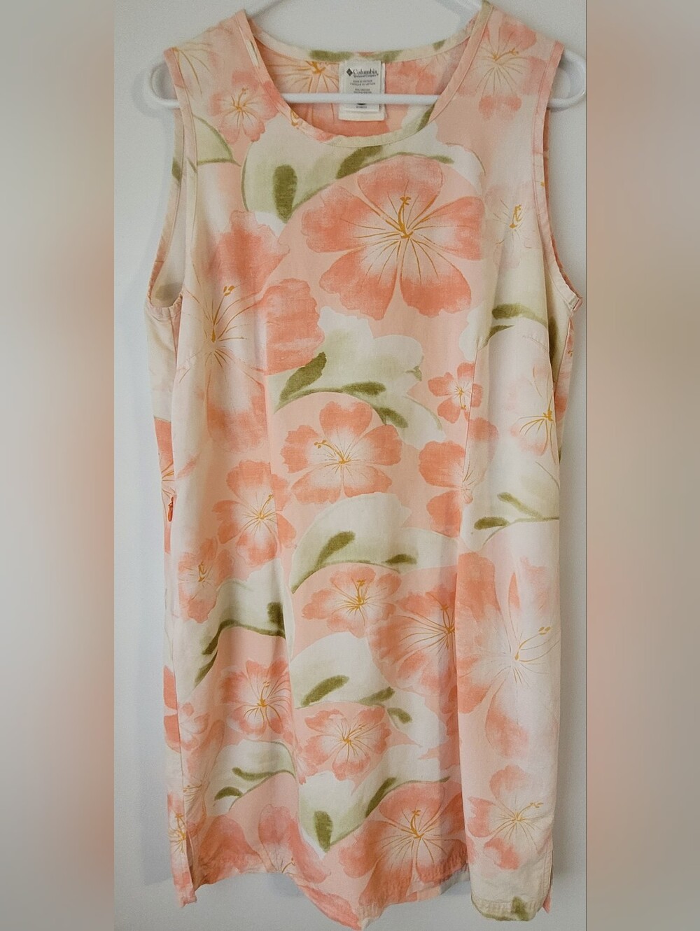 Columbia Women Peach & Cream Floral Sleeveless Dress Size L